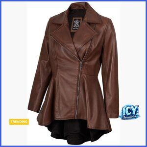 Lambskin Leather Peplum Jacket for Women